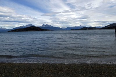 Mountains in the distance across Beagle Channel are in Chile