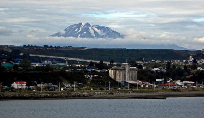 Calbuco Volcano above the clouds over Puerto Montt, Chile