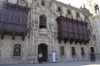 Wooden carved Spanish-style Balconies on the Cathedral of Lima