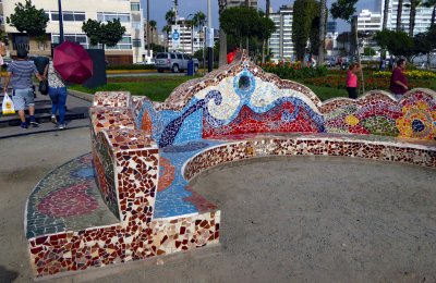 Mosaic Benches in Lima's Love Park are reminiscent of Gaudi's work in Barcelona
