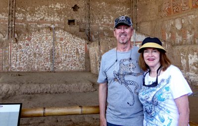 In front of the Mural of Myths at Temple of the Moon