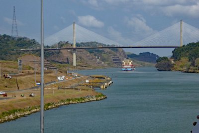 Centennial Bridge (2004) carries traffic on the Pan-American Higway across Culebra Cut in the Panama Canal