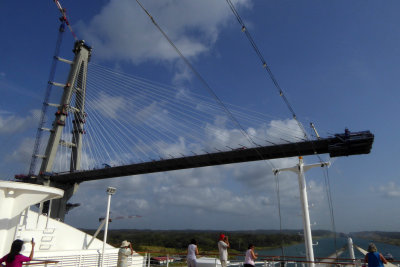 Sailing under uncompleted Atlantic Bridge across the Panama Canal