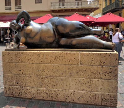 Fat Lady Sculpture by Fernando in Plaza de Santa Domingo in Cartagena, Colombia