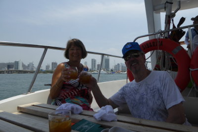 Karen and Bill starting the 'Rumba' Cruise on the Bay of Cartagena