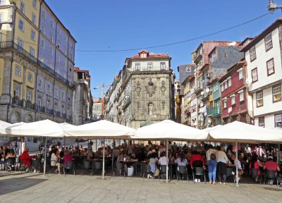 Busy restaurant on the dock in Porto, Portugal