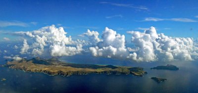Cloud cover over Porto Santo Island on the way to Madeira Island, Portugal