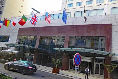 Entrance to Corinthia Hotel, Lisbon, Portugal