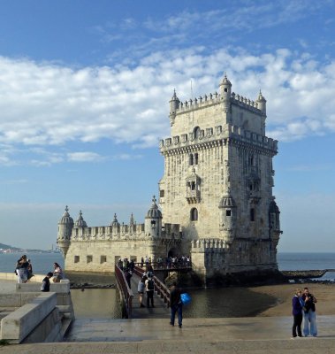 Belem Tower (1514-19) is on the Tagus River in Lisbon, Portugal