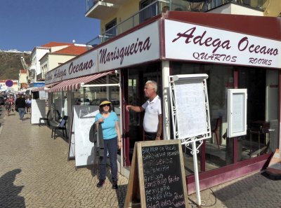 Leaving the restaurant in Nazare, Portugal