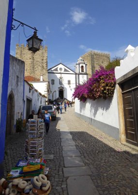 Church of St. Peter in Obidos, Portugal at the end the street