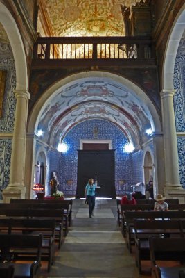 Azulejo tiles inside the Church of Santa Maria in Obidos, Portugal