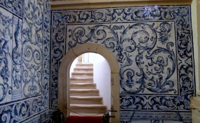 Medieval staircase at the Church of Santa Maria in Obidos, Portugal