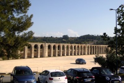 16th Century Aqueduct in parking lot of Obidos, Portugal