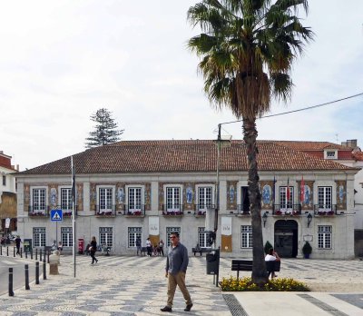 Cascais, Portugal Town Hall with catholic saints depicted using azulejos tiles