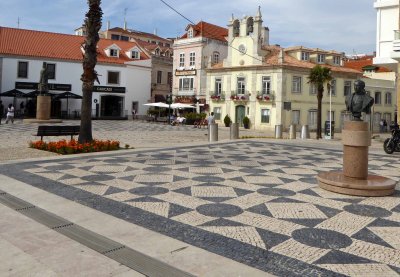 Mosaic cobblestone square  in Cascais, Portugal