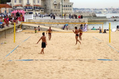 Footvolley is  beach volleyball with no hands on Ribeira Beach, Cascais, Portugal