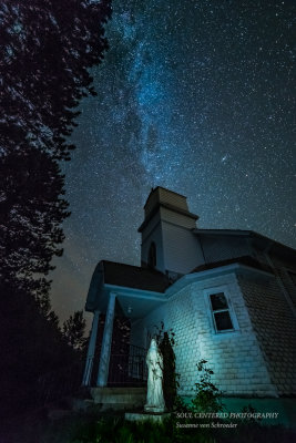 Milky Way and little Church, with statue 
