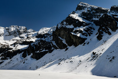 Koscielec 2155m and Kozi Wierch 2291m behind on the left, view over Black Lake Gasienicowy 1624m, Tatra NP