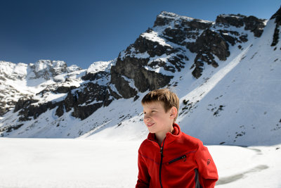 Alex at Black Lake Gasienicowy 1624m, Koscielec 2155m behind, Tatra NP