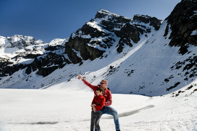 Alex and I at Black Lake Gasienicowy 1624m, Koscielec 2155m behind, Tatra NP