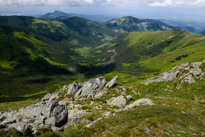 Looking down Jarzabcza Valley from the main West Tatra Ridge, behind on the right Bobrowiec 1664m, Tatra NP