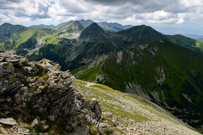 View westwards from Jarzabczy Wierch 2136m - Lopata 1955m, behind Placlive 2125m, Ostry Rohac 2088m, Wolowiec 2063m, Tatra NP