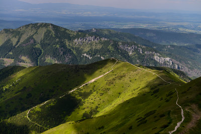 Looking down Trzydniowianski Wierch 1758m and behind Kominiarski Wierch 1829m from the main West Tatra Ridge, Tatra NP