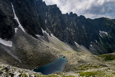 Zabie Javorove Lake 1878m, Maly Javorovy stit 2380m behind, Upper Javorova Valley, Tatra NP