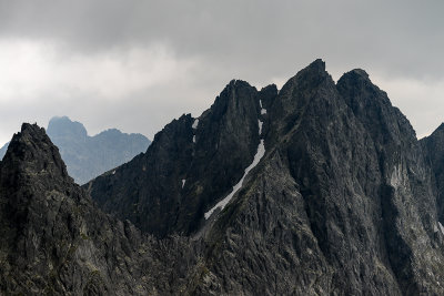 Javorova Pass 2250m and Javorovy stit 2418m, behind the pass Bradavica 2476m, Tatra NP 