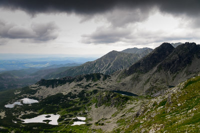 Looking down Gasienicowa Valley from Liliowe 1952m, on the right Koscielec 2155m, Tatra NP