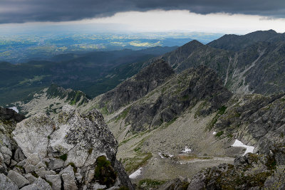 Looking down Koscielec 2155m from the summit of Swinica 2301m, Tatra NP