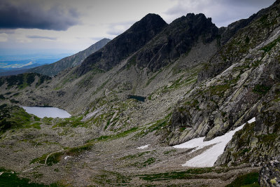 View of Koscielec 2155m and Upper Gasienicowa Valley from Swinicka Pass 2051m descent, Tatra NP