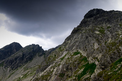View of Koscielec 2155m and on the right Swinica 2301m from Swinicka Pass 2051m descent, Tatra NP