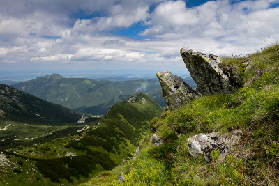 Looking down Salatinska Valley and Zadny Salatin 1773m from Skriniarky ridge, Tatra NP 