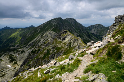 Looking back towards Salatin 2048m and behind on the right Brestova 1903m from Skriniarky ridge, Tatra NP 