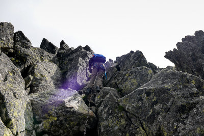 Alex climbing on the ridge between Spalena 2083m and Pachola 2167m, Tatra NP 