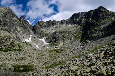 Upper Mengusovska Valley at Zabie Lake 1921m, far behind on the right Rysy 2503m, Tatra NP