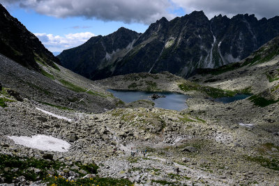 Looking down Upper Mengusovska Valley with Zabie Lake 1921m and Satan 2421m behind, Tatra NP 