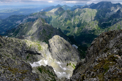 NE View from the Summit of Rysy 2503m, closer on the left Mlynar 2170m, behind in clouds Ladovy stit 2627m, Tatra NP