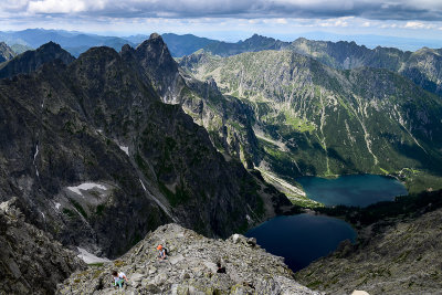 View from Rysy 2499m towards Black Lake under Rysy 1583m and Morskie Oko Lake 1395m, on left Mengusovske stty 2432m, Tatra NP