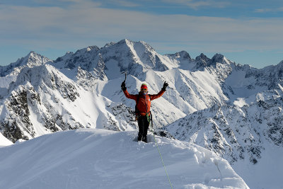 Grzesiek on the ridge eastwards from the main summit of Swinica 2301m, High Tatras