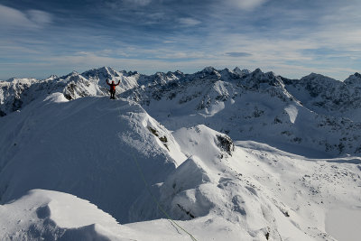 Grzesiek on the ridge eastwards from the main summit of Swinica 2301m, High Tatras