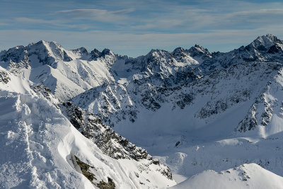 High Tatra from Ladovy Stit 2627m on the left to Gerlachovsky Stit 2655m on the very right behind, view from Swinica 2301m