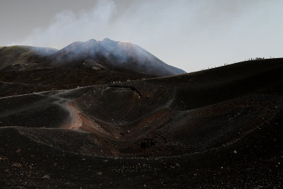 Mount Etna - Torre del Filosofo 2920m (2003 eruption), the central craters 3340m behind, Etna NP