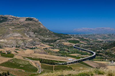 View towards Gulf of Castellamare from Ancient Greek Amphitheatre in Segesta