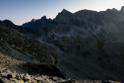 View towards Východná Vysoká 2429m and Pol'ský Hreben Pass 2200m over Velická Valley, Tatra NP