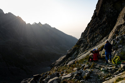 Approaching Tatarka climbing route on Gerlach massif 2655m, Tatra NP