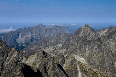 On the summit of Zadný Gerlach 2616m, Vysoká 2547m on the right, Kriváň 2494m far behind, Tatra NP