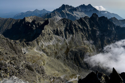 On the summit of Gerlach Peak 2655m - below Východná Vysoká 2429m, behind Icy Peak 2627m, Tatra NP